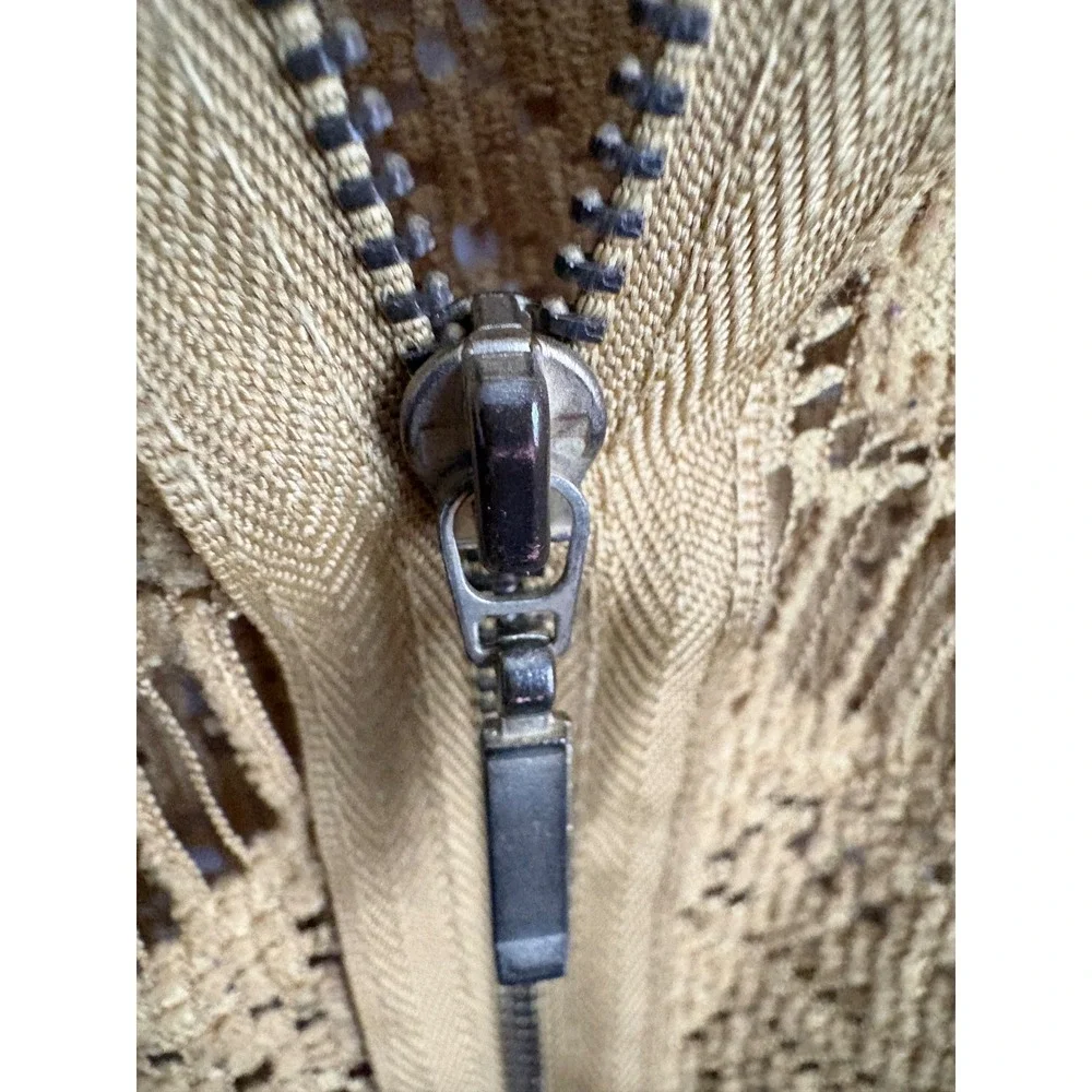 Boho Crochet Fall Knit Open Work Back Zip Top Western Cowgirl Fringe Festival
